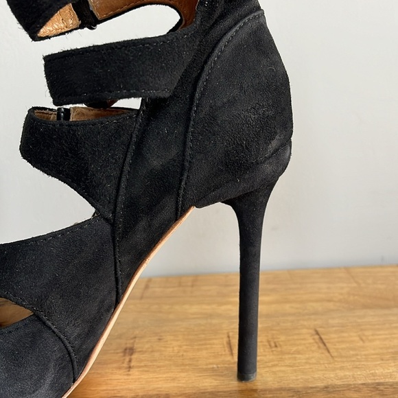 L.A.M.B Georgio Black Suede Velcro Closure Stiletto Platform Heels - Picture 7 of 10